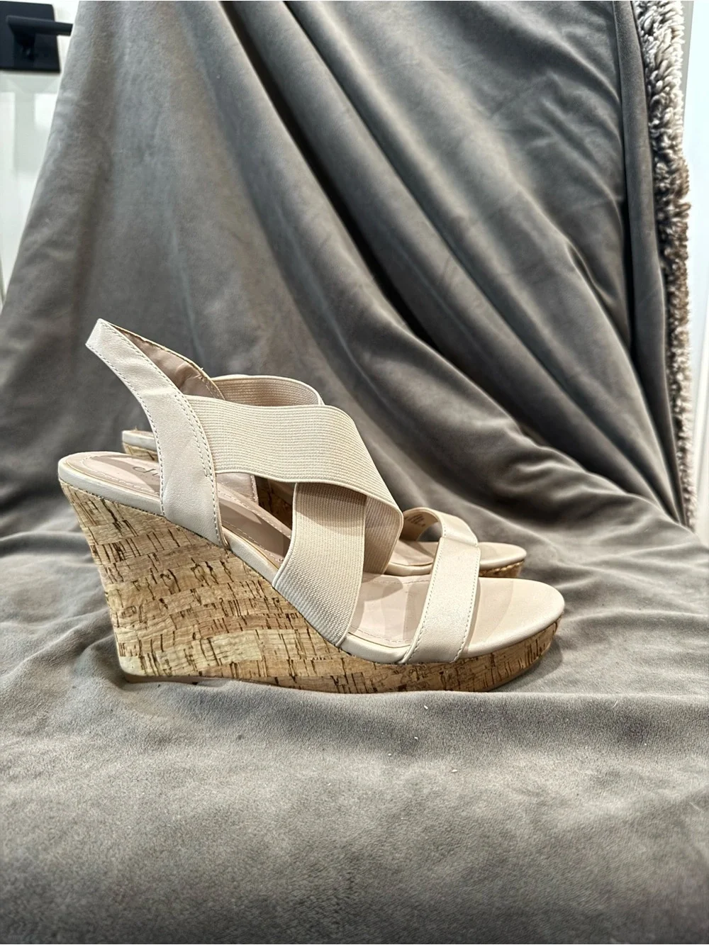 Charles By Charles David Beige Cork Wedge Sandals